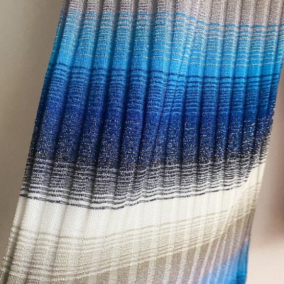 NWT  Zara Metallic Thread Knit Multi Blue Lightweight Wide Leg Summer Pants L - Picture 5 of 11